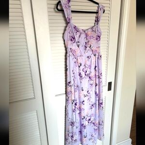 Grace Karin Front Slit Off Shoulder Elastic Smocked Waist Flared Maxi L Dress